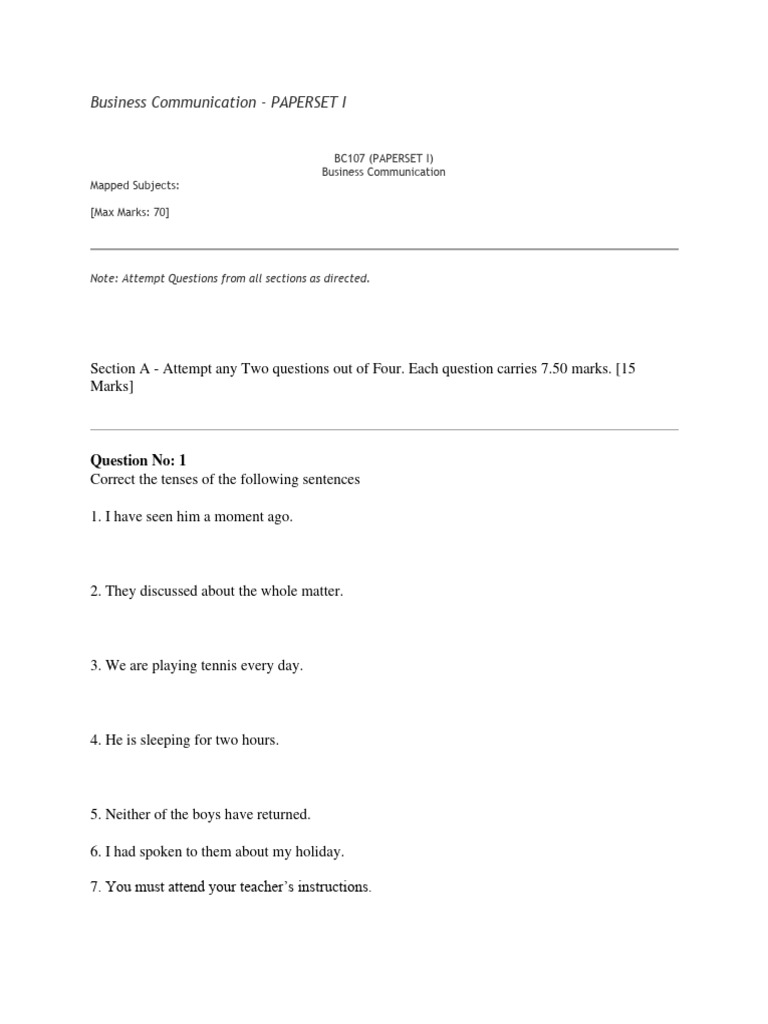 Business Communication Exam Paper I | PDF | Communication | Human ...