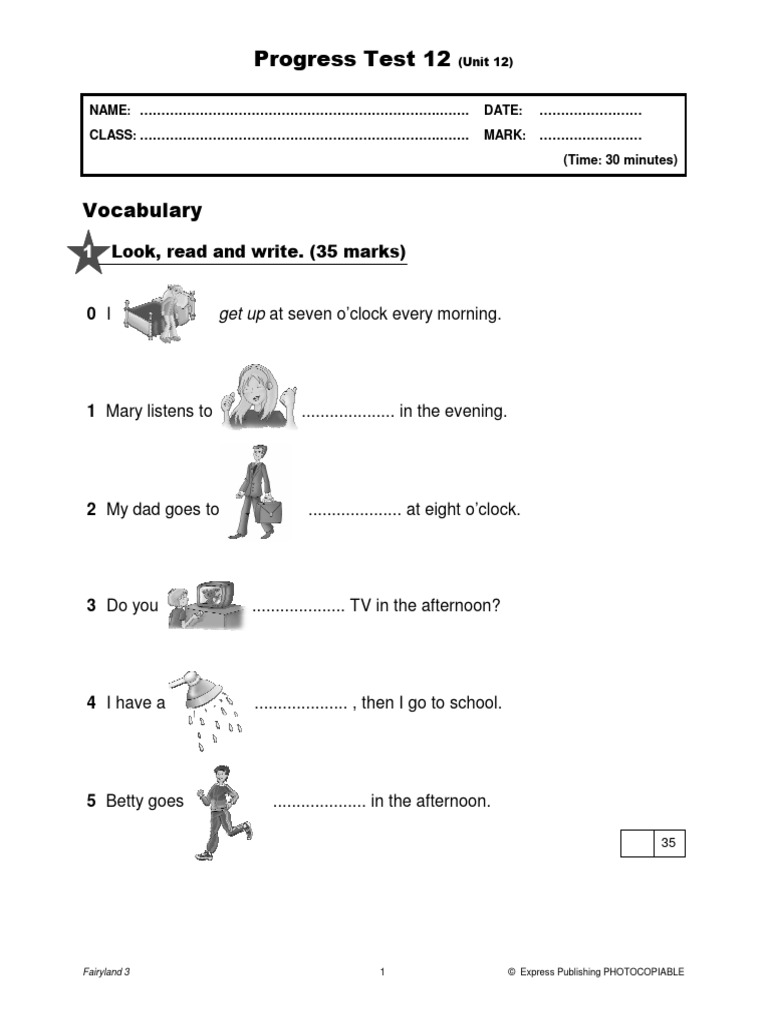 Fairyland 3 Unit 12 Progress Test | PDF