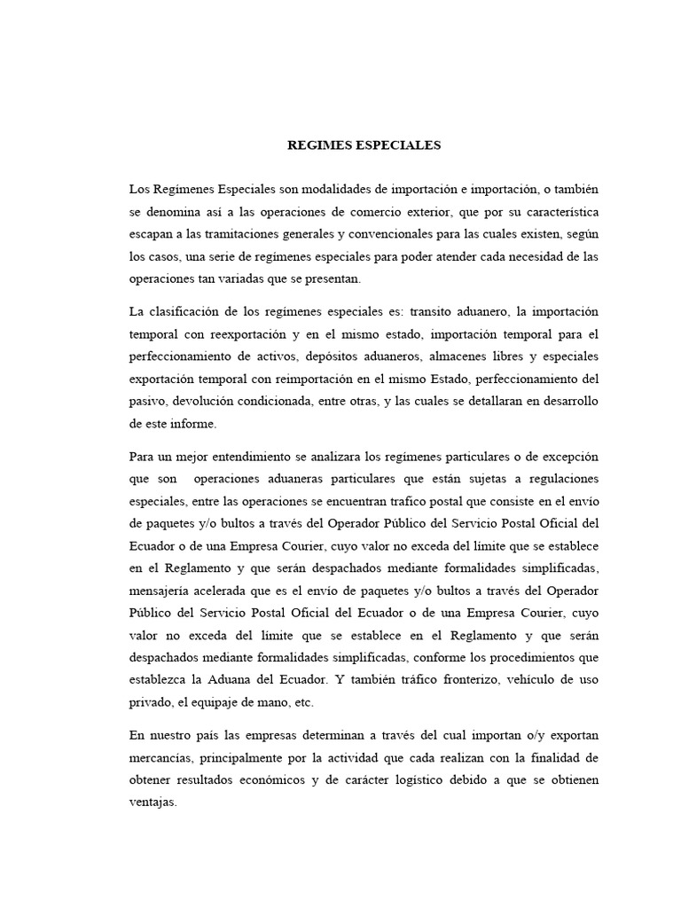 Regímenes Aduaneros Especiales | PDF | Finanzas y dinero