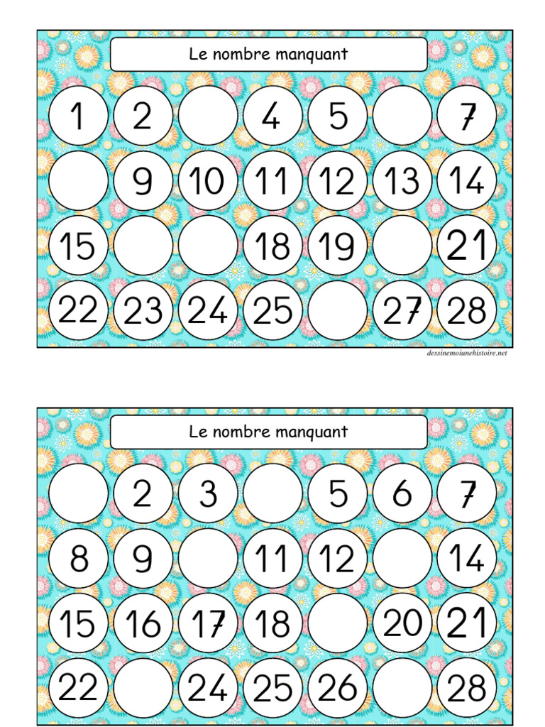 Le nombre manquant niveau 3 suite numerique gs pdf