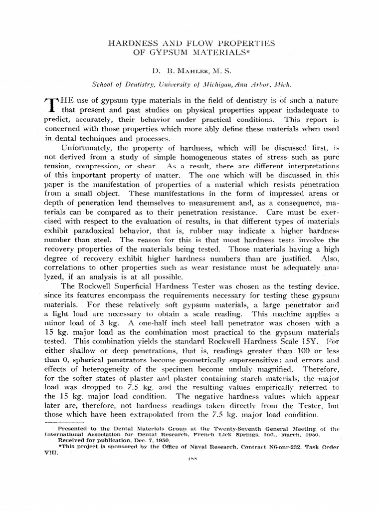 1951 Hardness and Flow Properties of Gypsum Die Materials | PDF