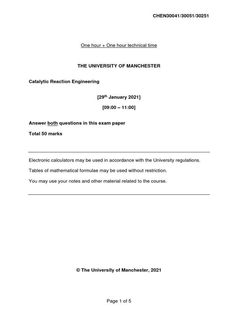 Catalytic Reaction Engineering Exam | PDF | Chemical Reactions ...