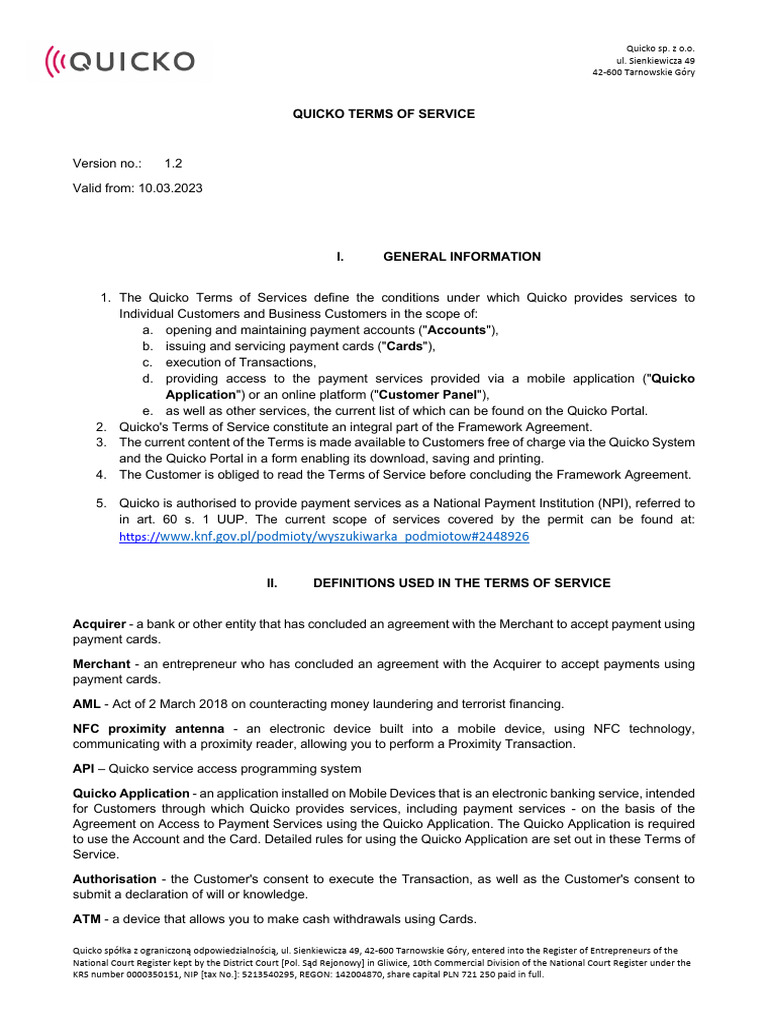 Quicko Terms of Service Overview | PDF | Transaction Account | Identity ...