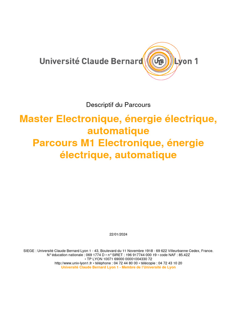 Master EEEA à Lyon 1 : Parcours M1 | PDF | Électronique | Informatique