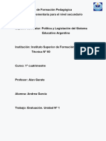 Ejemplo de Evaluación Unidad 1. Política y Legislación Del Sistema Educativo Argentino.