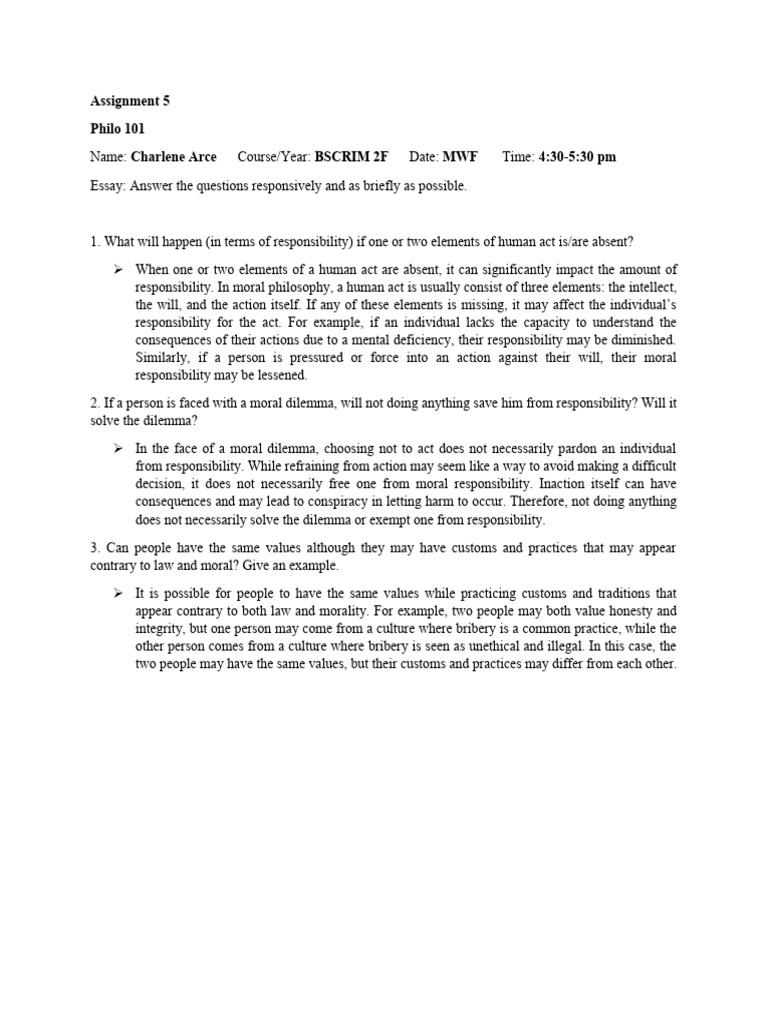 PHILO 101 - Assignment #5 | PDF | Science & Mathematics