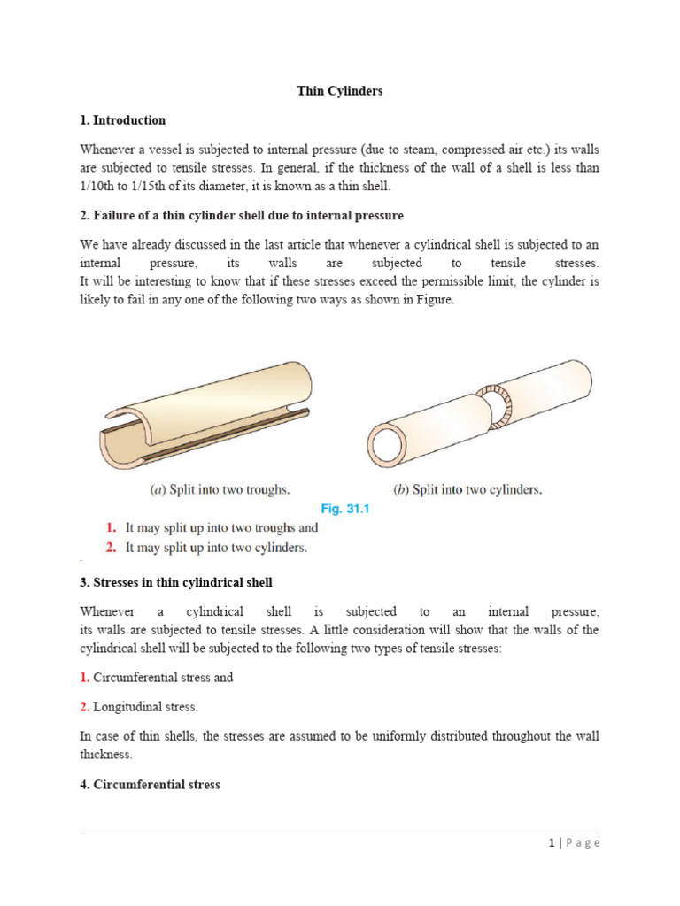 Stresses in Thin Cylindrical Shells | PDF | Stress (Mechanics) | Solid ...