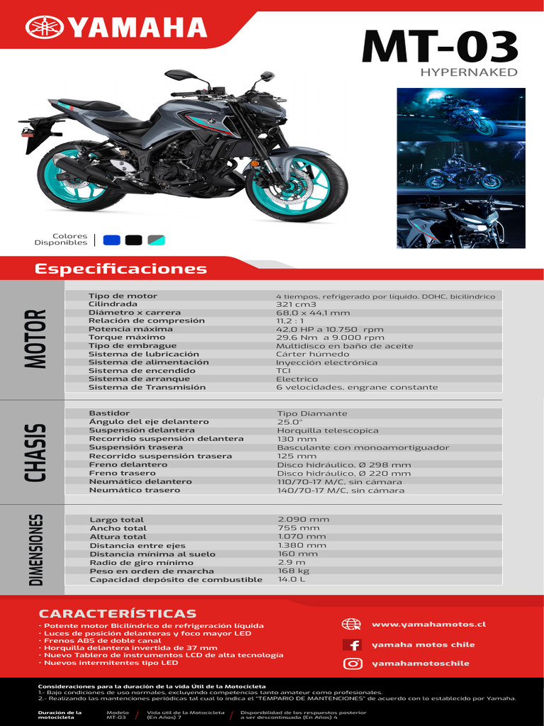 Ficha Técnica Yamaha MT-03 | PDF | Motocicleta | Vehículos