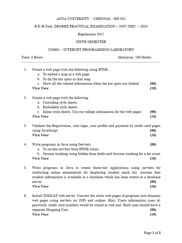 CS8661 IP Lab R 2017 QP PDF World Wide  & 