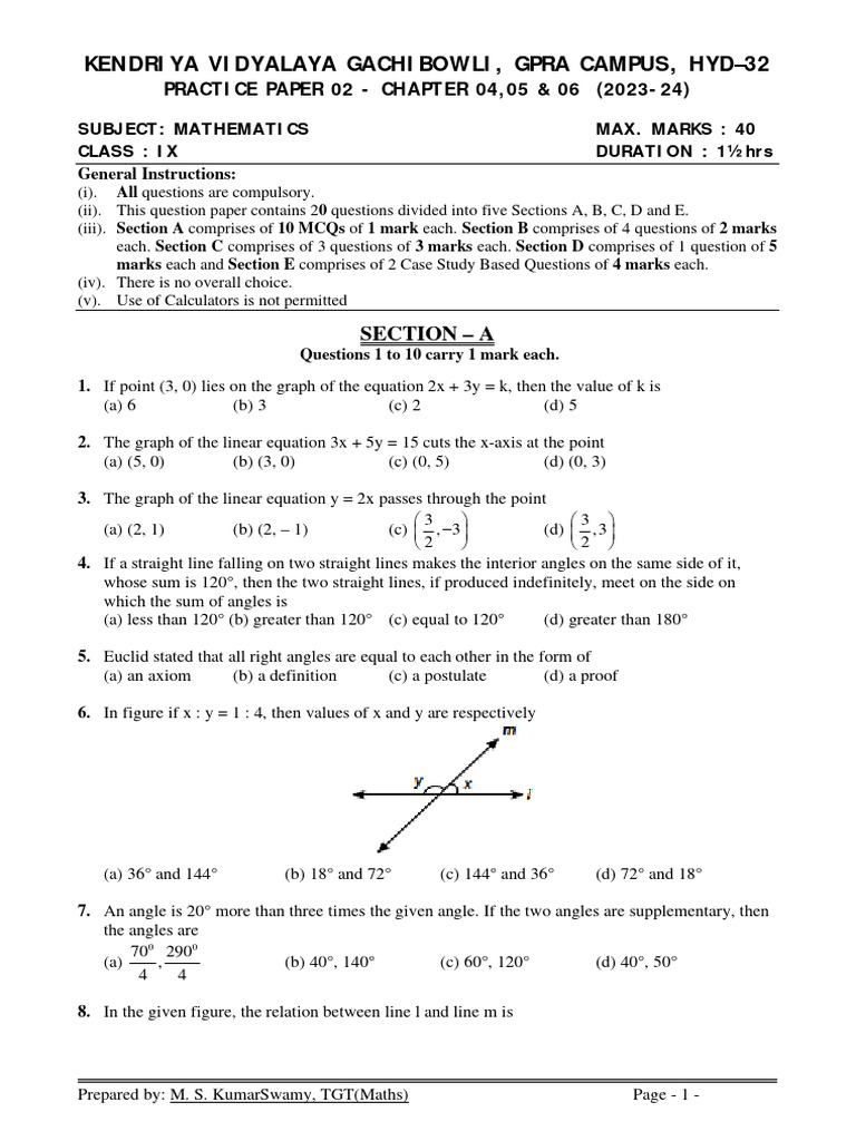 Maths class ix chapter 04 05 and 06 practice paper 02 download free