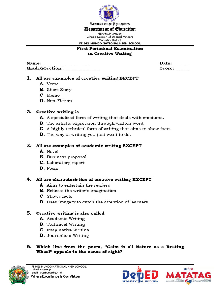 Creative Writing Exam: Rhyme & Techniques | PDF | Metre (Poetry ...