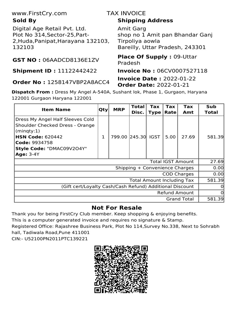 Firstcry invoice pdf
