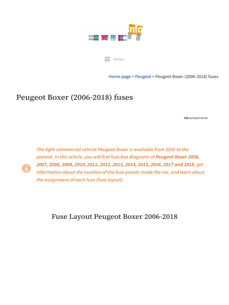 Peugeot Boxer Fuse Box Diagrams 2006-2018 | PDF | Headlamp | Anti Lock ...