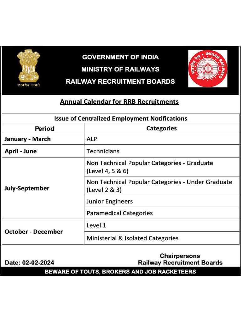 RRB Calendar PDF