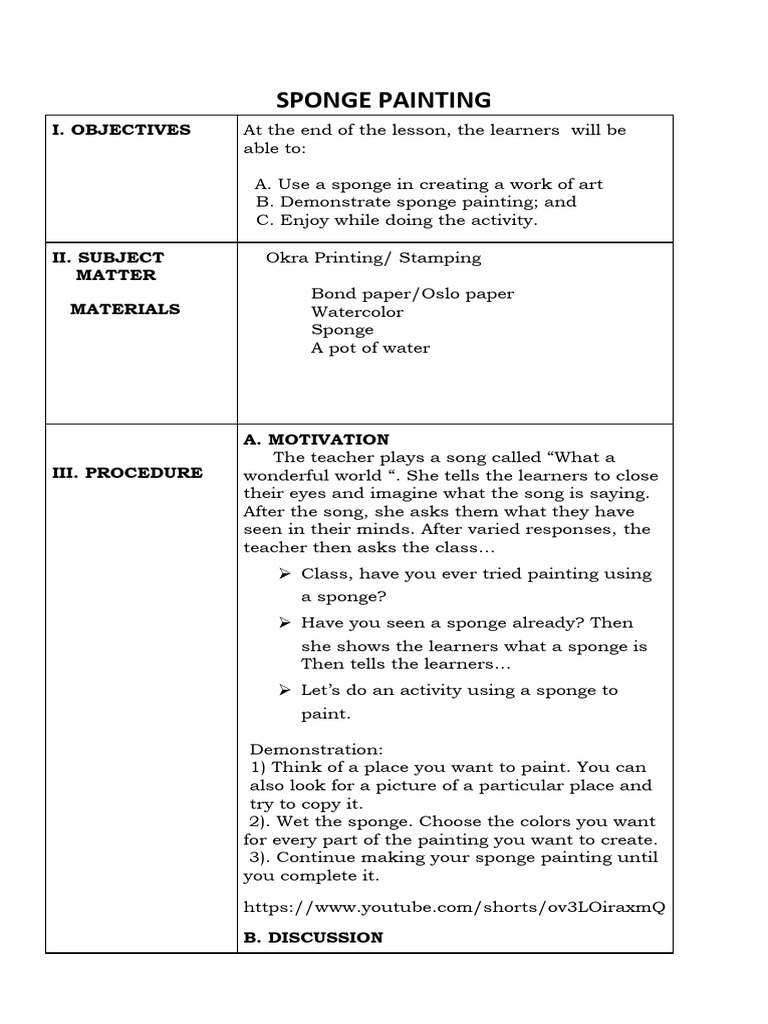 Sponge Painting Lesson Plan PDF Paintings Human Communication