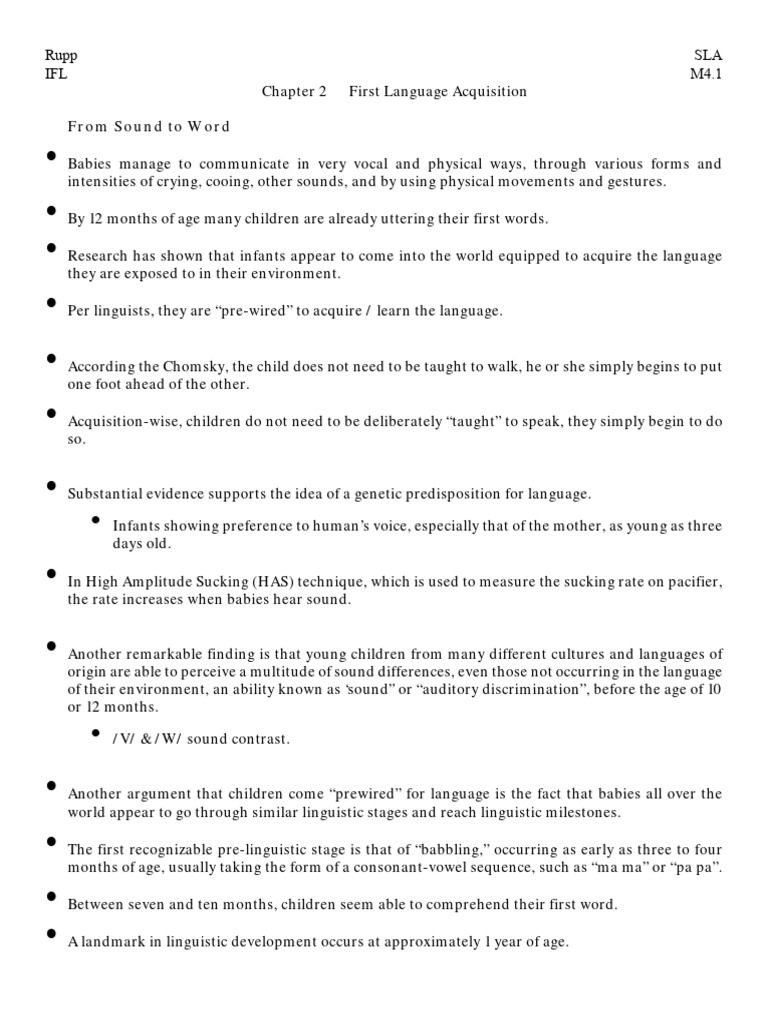 Chapter 2 First Language Acquisition | PDF