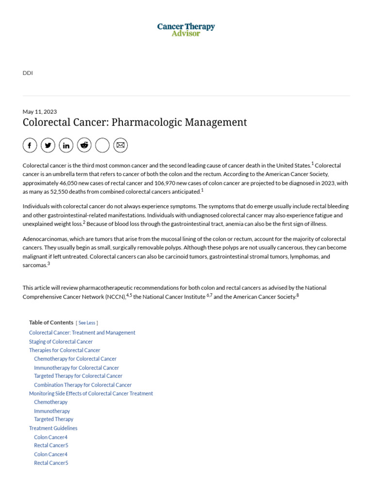 Colorectal Cancer Pharmacologic Management Cancer Therapy Advisor Pdf