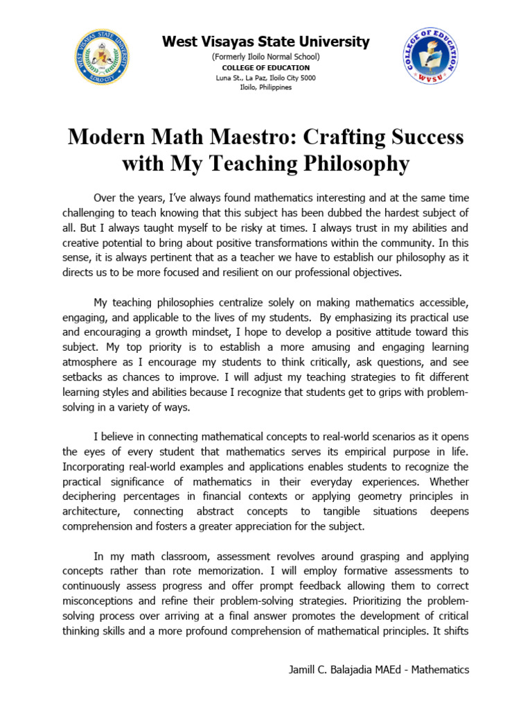 Teaching Philosophy for Modern Math | PDF | Learning | Mathematics