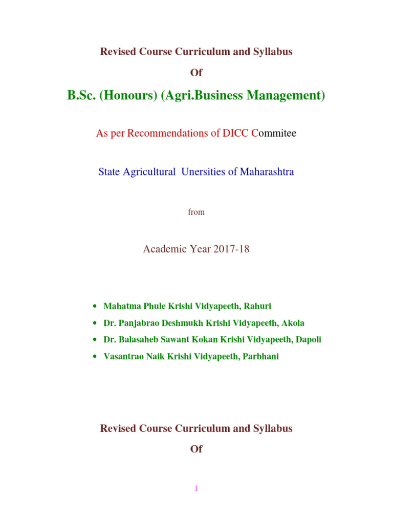 Syllabus BSC Agribusiness Management PDF Agriculture Sustainable