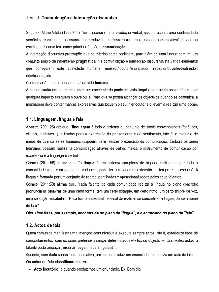 Comunicação e Interação Discursiva | PDF | Artes Linguísticas e ...