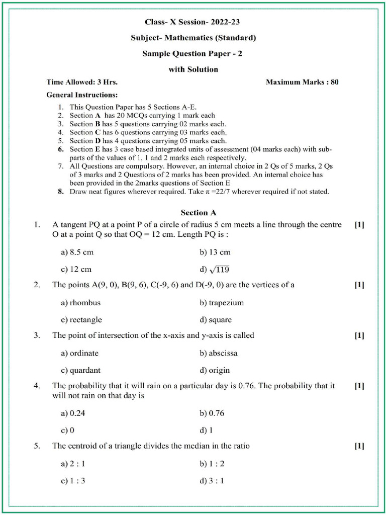 Class X - Maths STD Sp2+soln | PDF