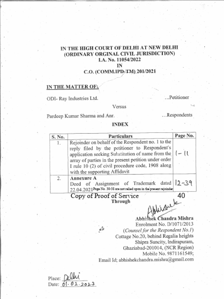 Rejoinder Format for High Court Cases | PDF