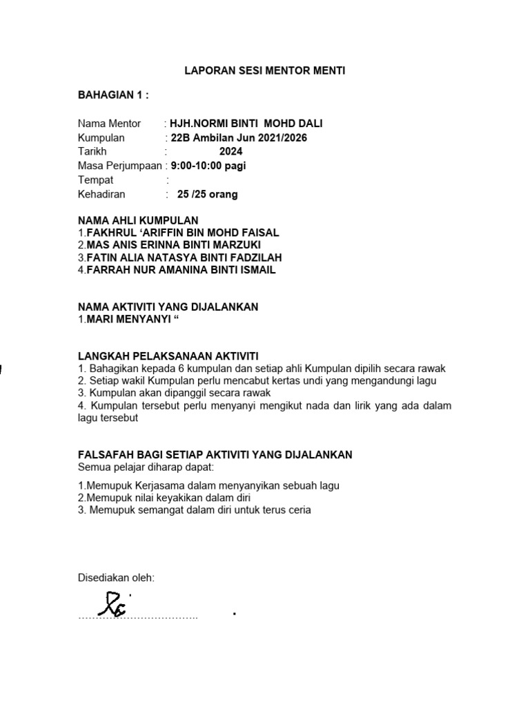 Laporan Mentor Menti 2024 Pelajar Pdf
