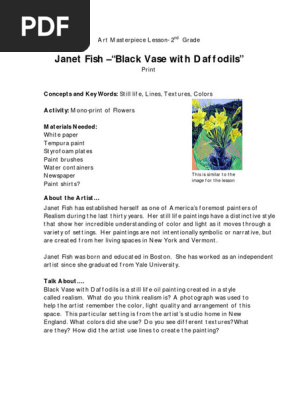 Black vase with daffodils