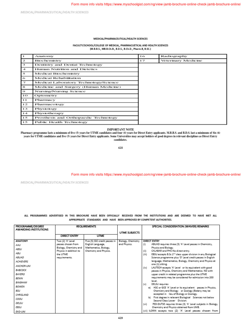 Jamb Brochure Degree Medical 24 Download Free PDF Dental Degree