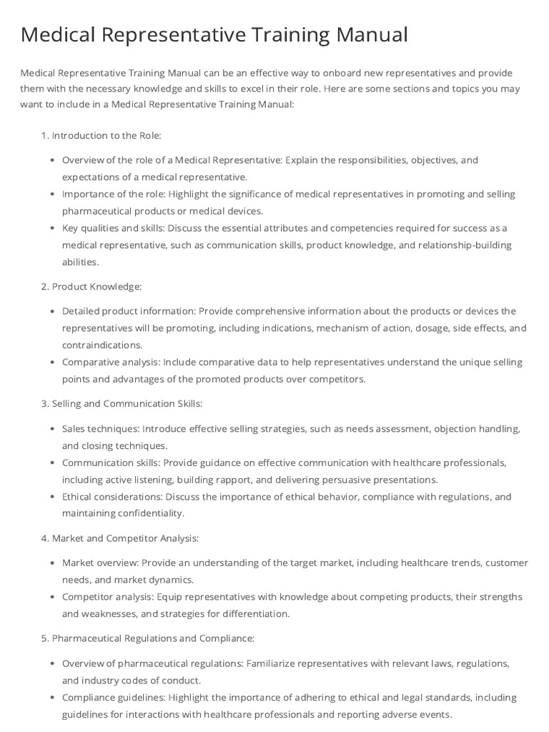 Medical Representative Training Manual | PDF | Educational Technology ...