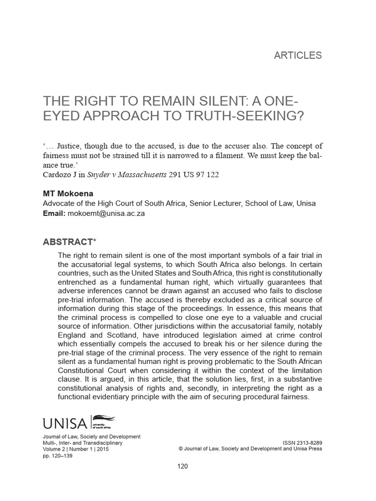 Right to Remain Silent in South Africa | PDF | Right To Silence | Fifth ...
