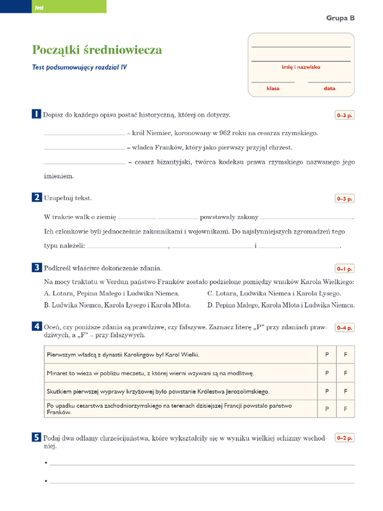 Sprawdzian Geografia Klasa 5 geografia kl 5 sprawdzian dział 5 | PDF