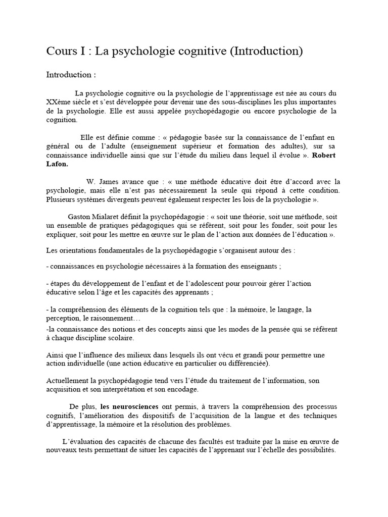 Introduction à la psychologie cognitive | PDF | Sciences et mathématiques