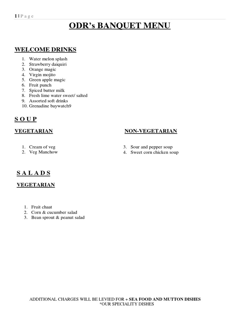 ODR's BANQUET MENU - Removed | PDF | Salad | Vegetarian Cuisine