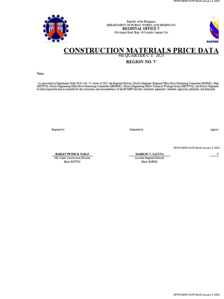 Construction Materials Price Data Q4 2023 | PDF | Limestone | Concrete