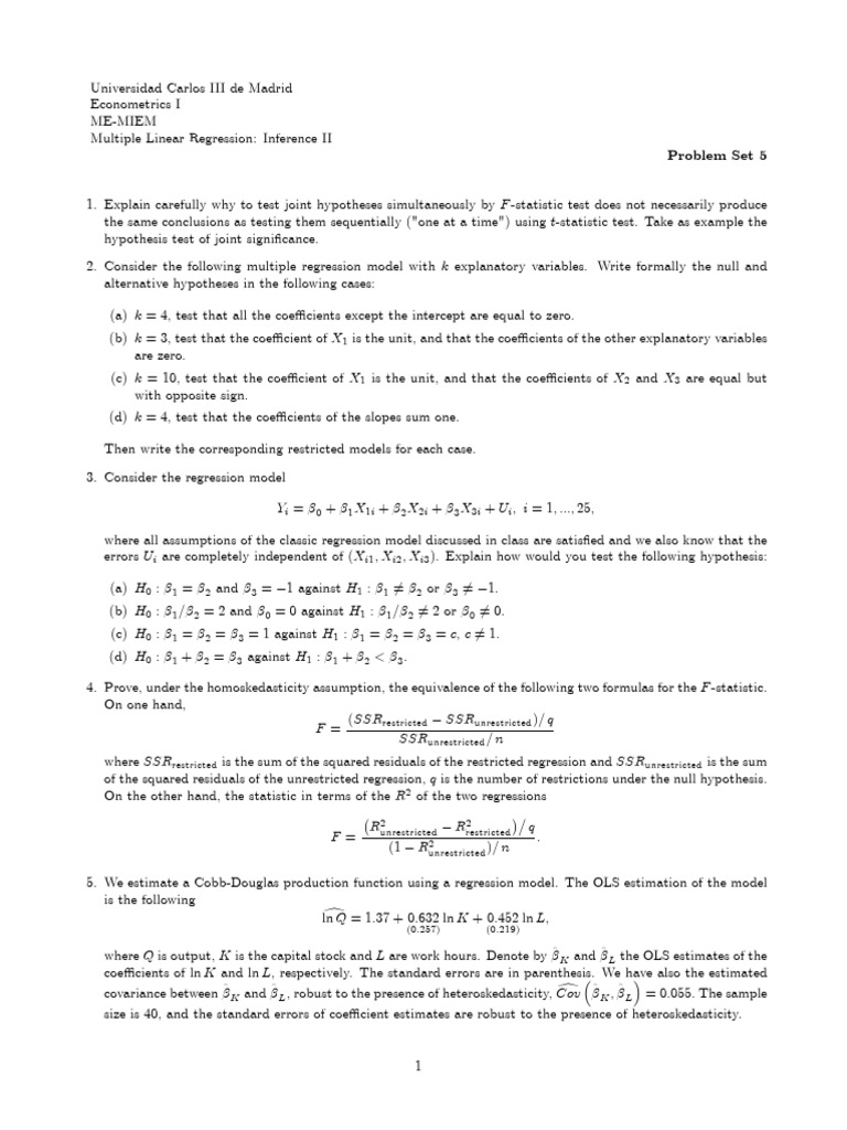Problem Set 5 | PDF | Regression Analysis | Linear Regression