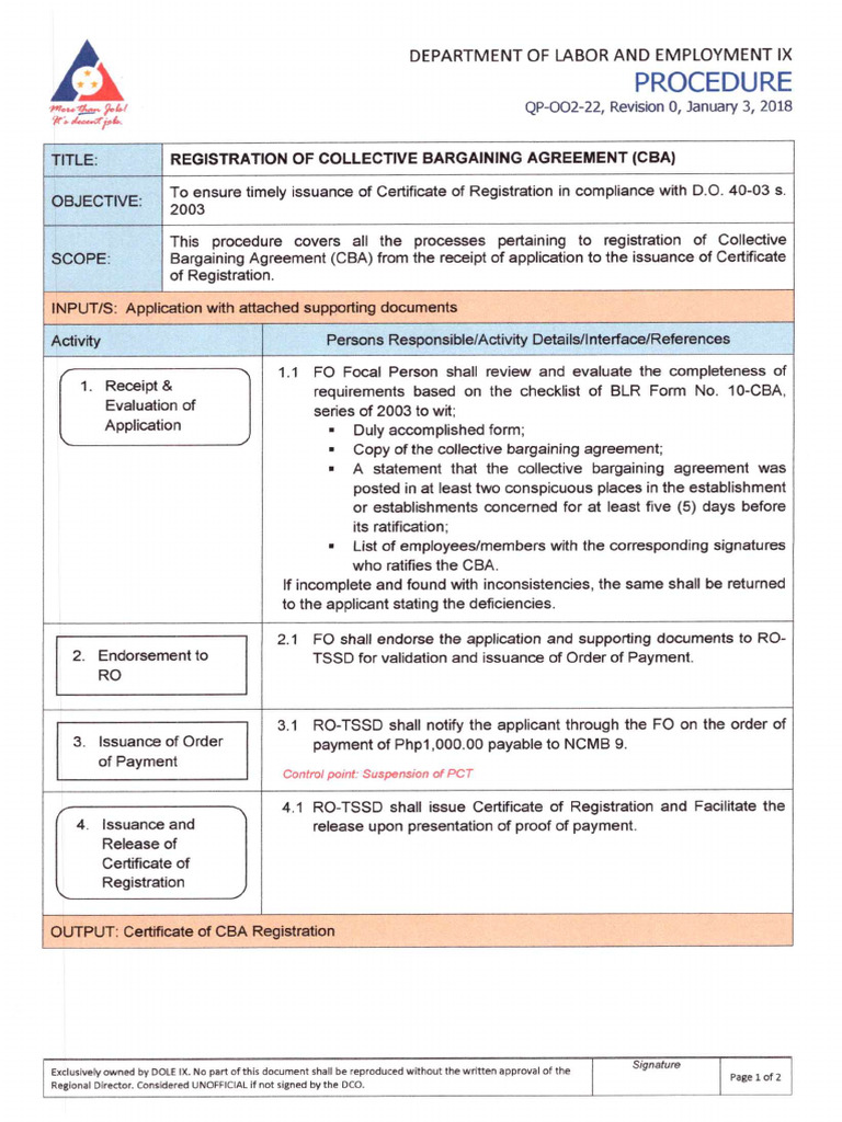 Registraion of CBA | PDF