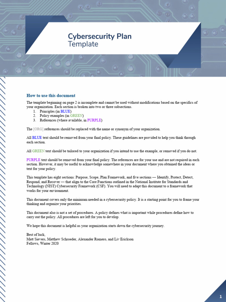 Cybersecurity Plan Template PDF Security Computer Security Cybersecurity Plan Template PDF Security Computer Security