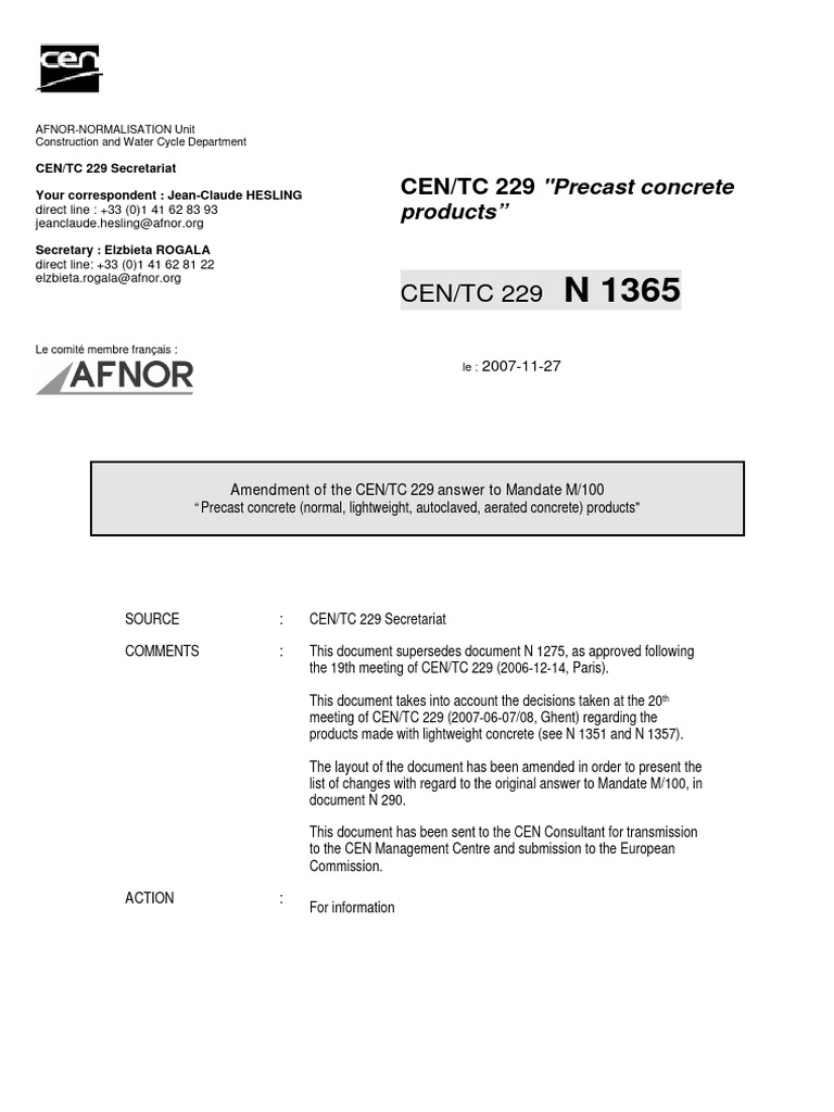 CEN - TC 229 m100 Annex | PDF | Concrete | Precast Concrete