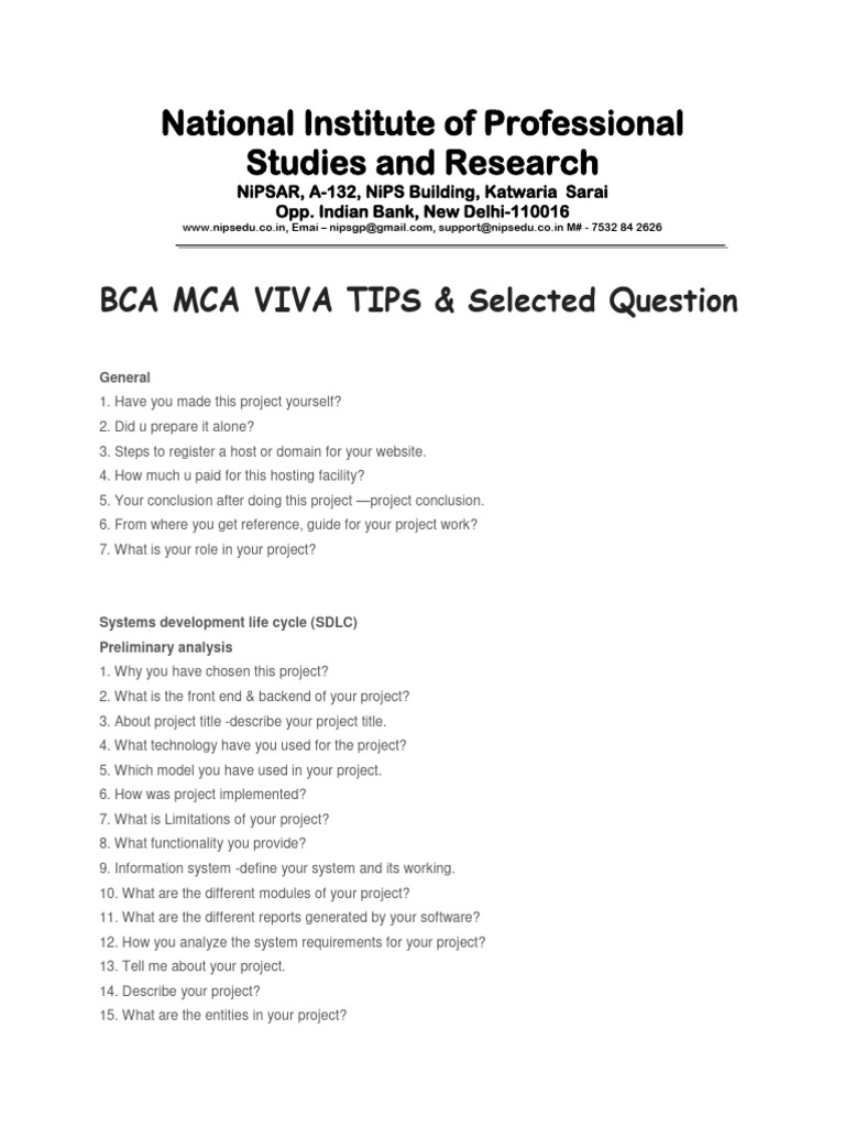 VIVA Selected Question Ignou BCA MCA By NiPSAR PDF Relational Viva selected question ignou bca mca by nipsar pdf relational