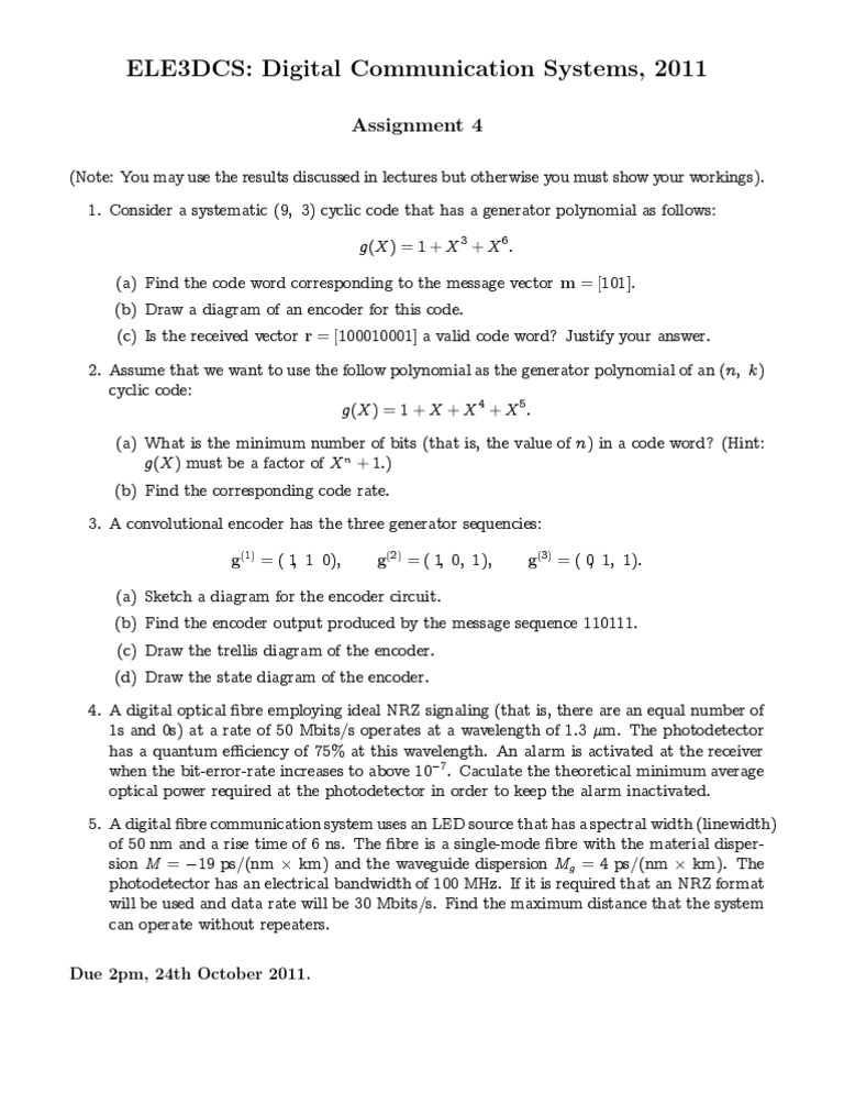 ELE3DCS Digital Communication Systems Assignment | PDF | Teaching ...