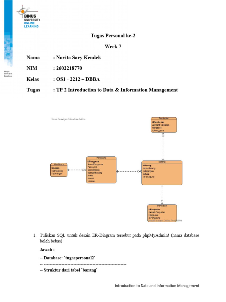 Rancangan Database Tugas Personal 2 | PDF