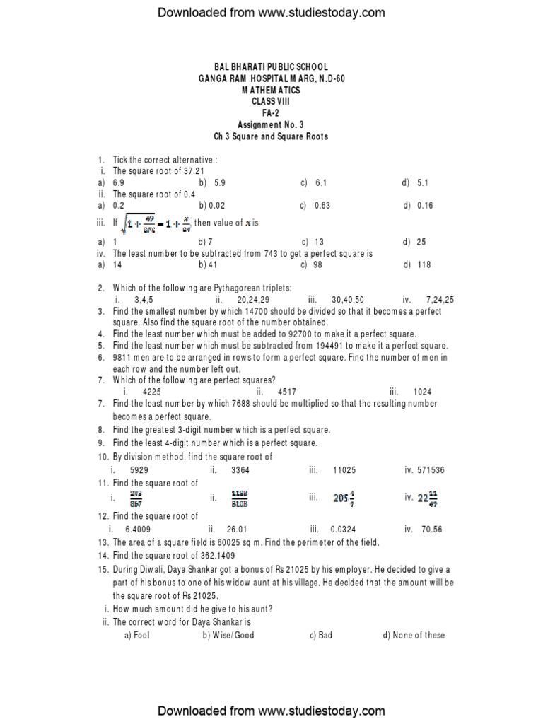 CBSE Class 8 Mathematics Ptactice Worksheet | PDF