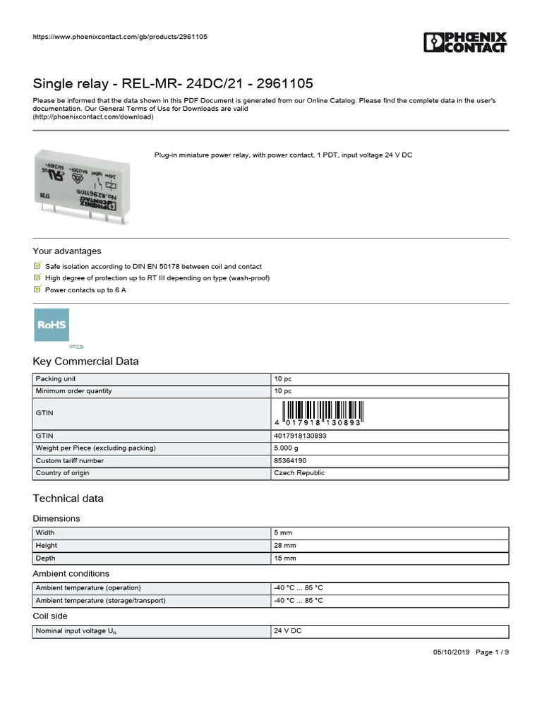 Industrial Relay Specifications | PDF