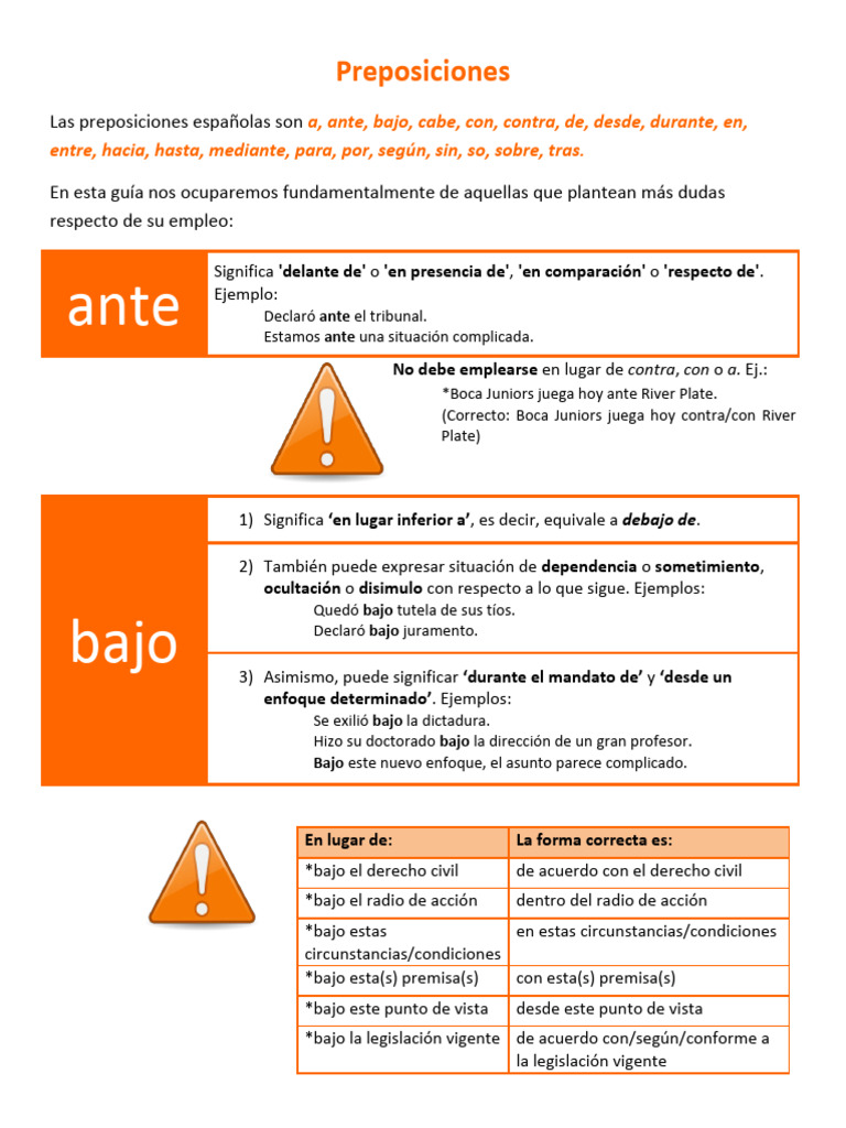 Preposiciones (Guía de Estudio) | PDF