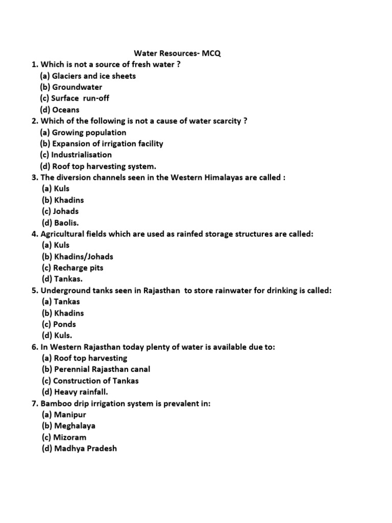Water Resource MCQ4 | PDF | Irrigation | Water Resources