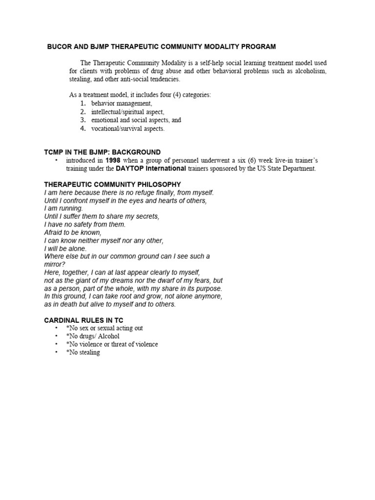 Bucor and BJMP Therapeutic Community Modality Prog Midterm | PDF