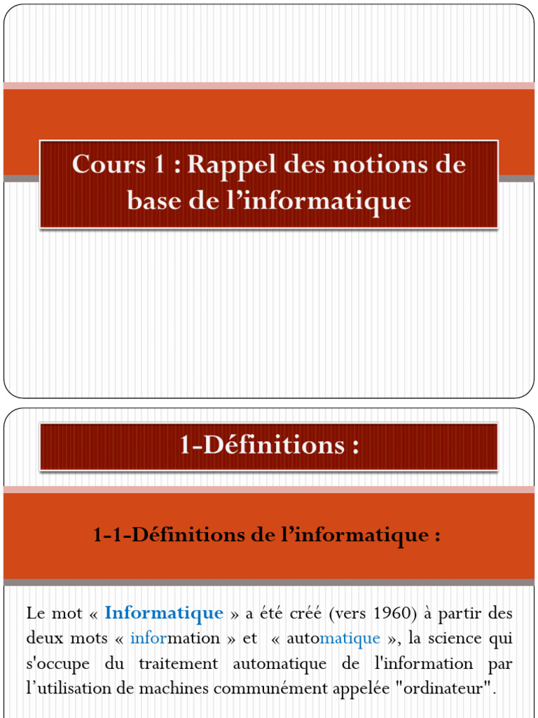 Définition et Notions de l'Informatique | PDF | Informatique | Matériel ...