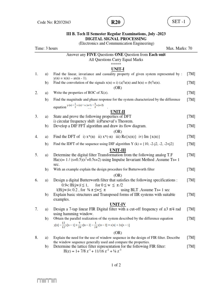 Digital Signal Processing Exam Questions | PDF