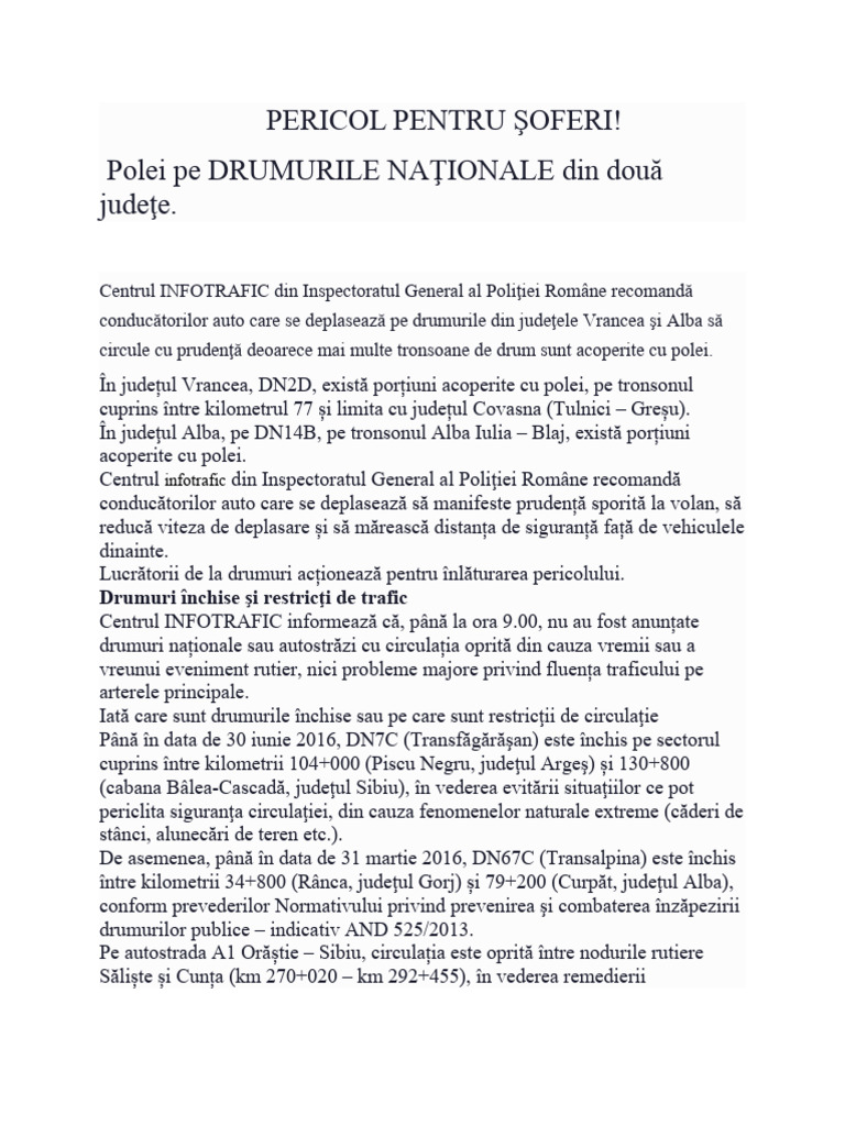 Pericol de Polei Pe Drumul Spre Munte | PDF